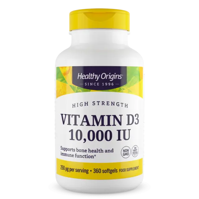 Healthy Origins vitamina D3 10.000iu 360 cápsulas blandas salud inmune y huesos fuertes