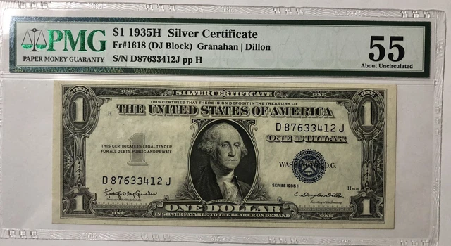 1935H Series Us $1.00 Silver Certificate Pmg55 Dj Block About Unciriculated