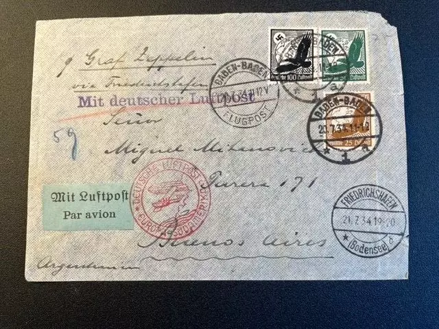 Graf Zeppelin Flight to South America with 2 Flugpost =3 flights for this cover.