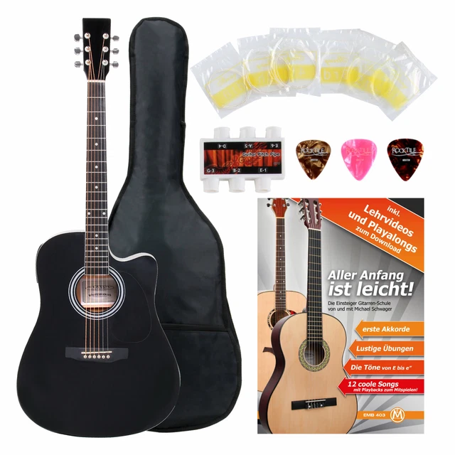 Pack de Guitare Electro Acoustique 3-EQ Dreadnought Cutaway Cordes Housse Noir