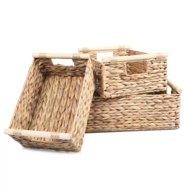 3Pack Water Hyacinth Storage Baskets Woven Rectangular Wicker Baskets Decor Home