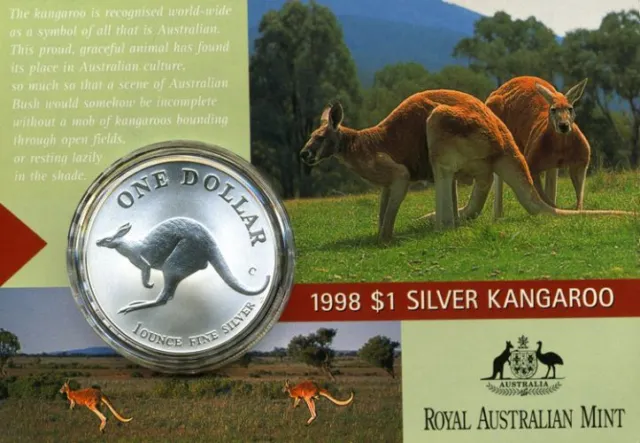 Australia 1 Dollar 1998 Kangaroo 1 Oz Silver
