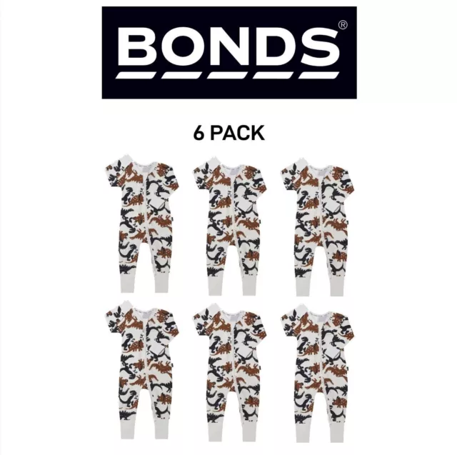 Bonds Baby Zip Wondersuit Cosy Safe & Soft Stretchy Protective Zip 6 Pack BZBVA