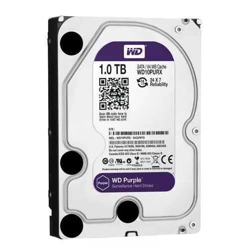 Hard Disk 3,5 Western Digital Purple 1Tb Sata3 64Mb Wd10Purx Videosorveglianza