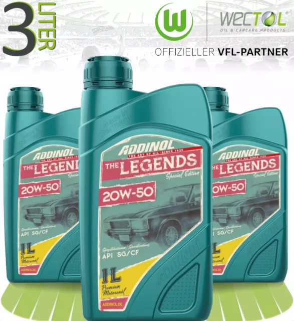 3 x 1 Liter (3L) Addinol Legends 20W-50 Motoröl Oldtimer Classic API CF SG