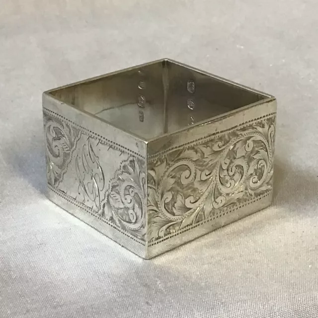 Victorian 1886 Rolason Brothers Solid Silver Square Chased Napkin Ring. 52.92g