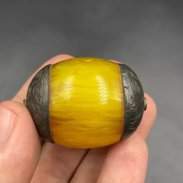 Very unique lovely ancient Roman Baltic old amber silver bead 2