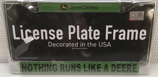 John Deer Tractor License Plate Frame Nothing Runs Like A Deere Green Metal New