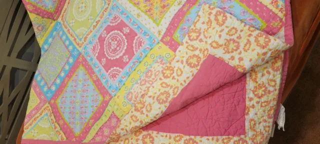 Pottery Barn Kids Reversible Twin &Sham Quilt Pink Patchwork Girls FLORAL 2 pcs