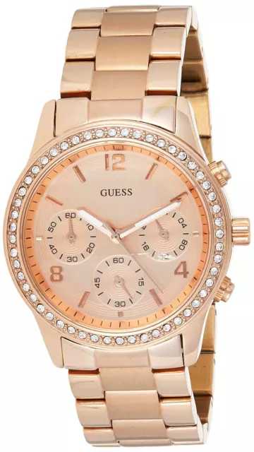 Guess Rose Gold Tone Crystal Accented Chronograph Women's Watch W0122L3