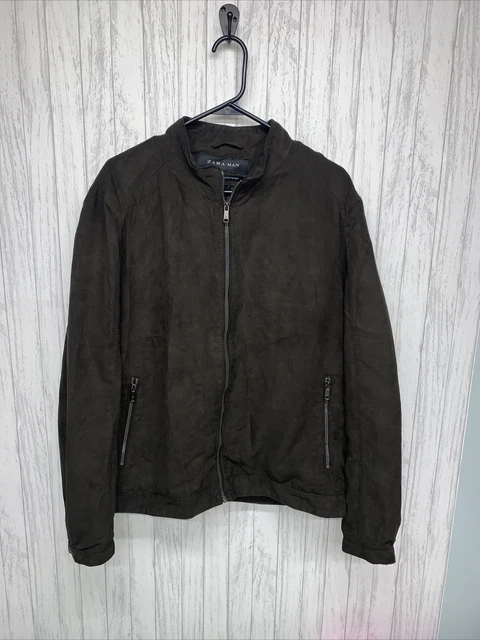 Mens Size XL Zara Man Faux Suede Bomber Jacket Brown EUC