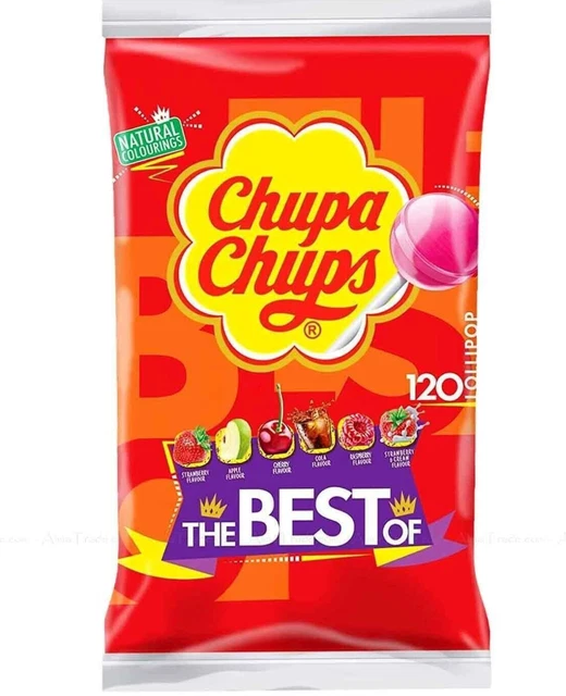 Chupa Chups Lollipops Assorted 6 Best Flavours 120 Lollies Party Bag