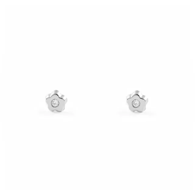 Pendientes Bebe o Niña Oro Blanco Margarita con circonita (T1875P)