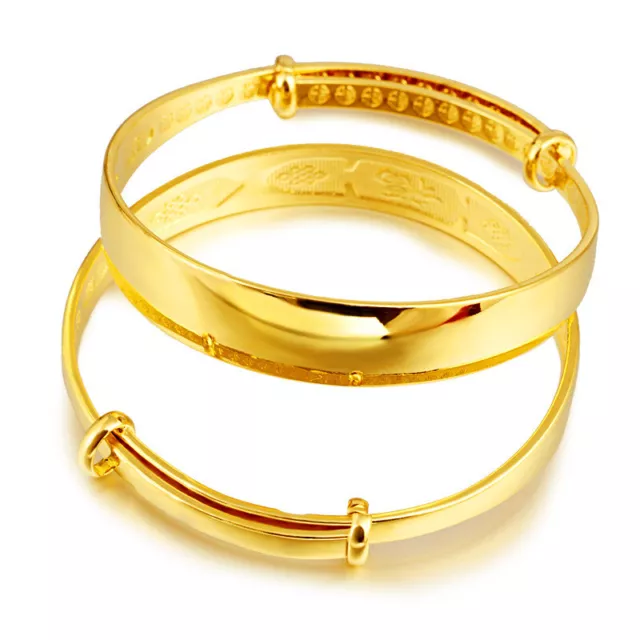 classics 2PC Smooth round 22k 22K 23K 24K THAI BAHT YELLOW GOLD GP JEWELRY BRACE