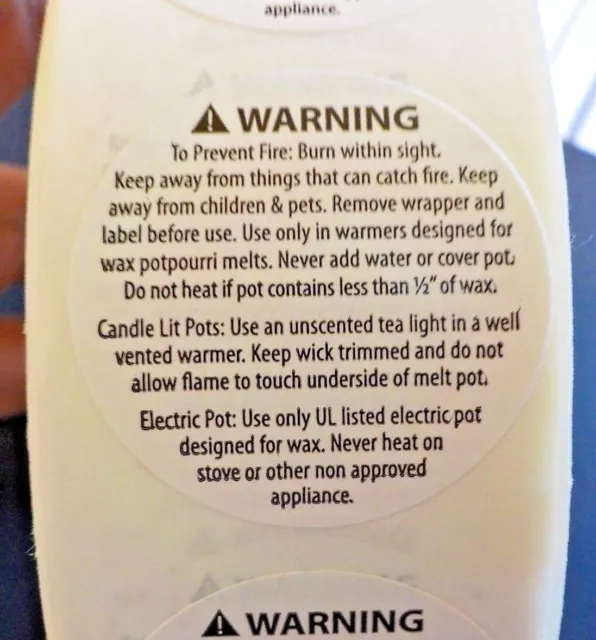 1.25 ASTM Compliant Candle Warning Labels 36 to 1000 Round