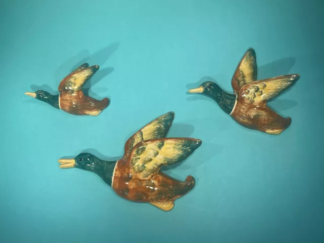 Set of Three Hand Painted Graduated Flying Ducks not Beswick
