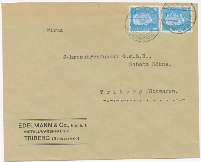 DEUTSCHES REICH 1933 Paul von Hindenburg 4 Pf türkisblau (2) MeF auf Ortsbrief