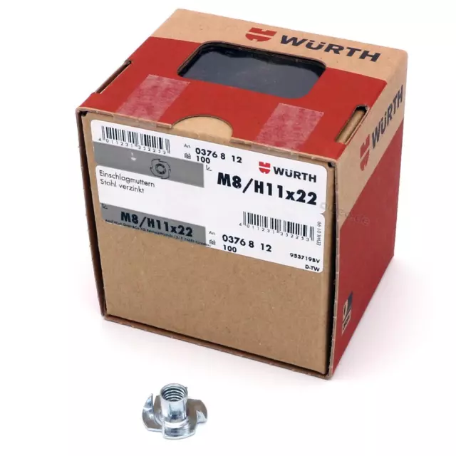 100 Würth Einschlagmuttern M8 x 11 mm Stahl verzinkt Einschlag Mutter M6 silber