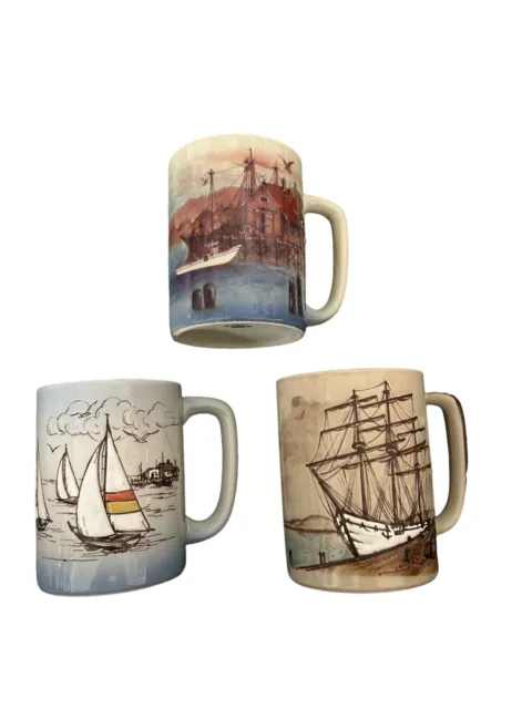 Vintage set of 3 Otagiri Mugs Nautical Theme Japan