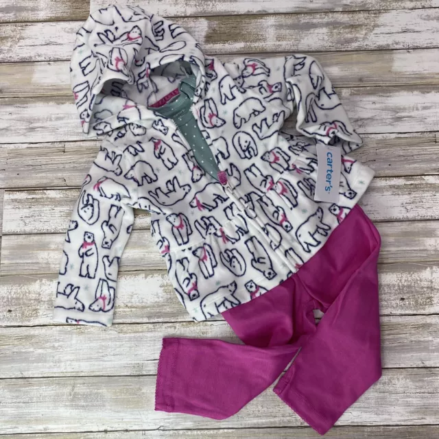 Carters Baby Girl 12 Months 3 Piece Set Polar Bear Fleece Hoodie Jacket