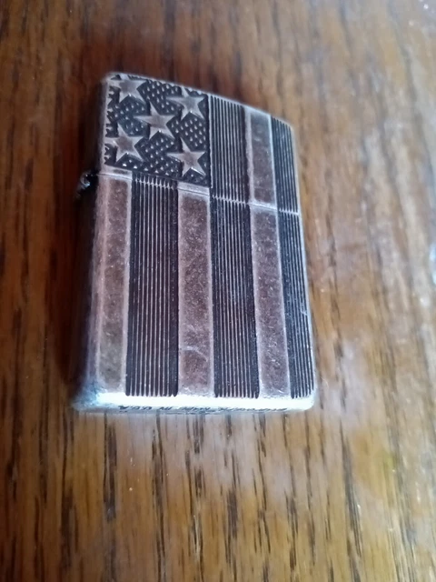 Rare Zippo Armor Antique Silver Flag Lighter