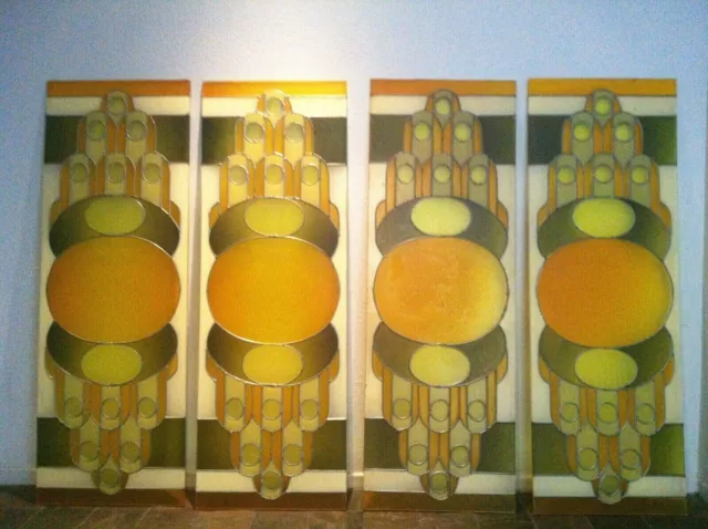 4 MID CENTURY MODERN ART DECO Alexander Girard Wright stained plexi glass PANELS