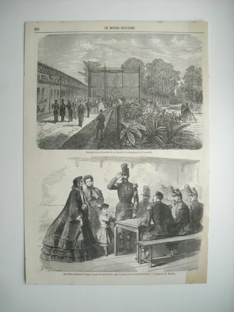 Gravure 1860. Inaugu Societe D'acclimatation Bois Boulogne. Prince Imperial Visi
