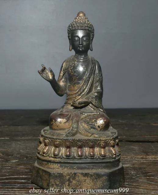 9.2" antique Old Tibet Tibetan Buddhism Bronze Shakyamuni Amitabha Buddha Statue