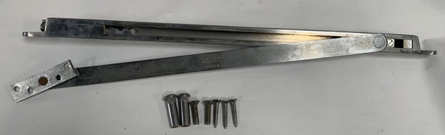 Vtg Brushed Metal Glynn Johnson Surface Overhead Door Stop Slide Hardware (DA)