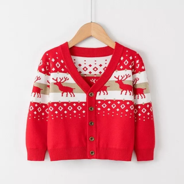 Boys Girls Christmas Elk Sweaters Kids Winter Cardigans Knit Jumper Casual Tops 3