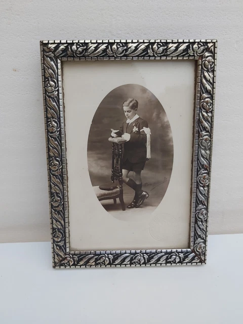 Cadre Photo Sous Verre Art Déco - Métal Argenté, 30x20 Cm, Thème Mickey Enfant