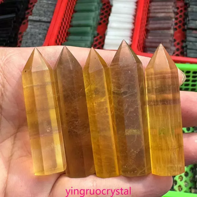 10pcs Natural Quartz Yellow fluorite obelisk Quartz Crystal Reiki healing 2in