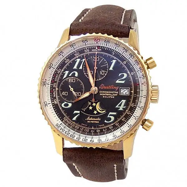 Breitling Montbrillant Eclipse 18k Rose Gold Leather Black Men's Watch H43330