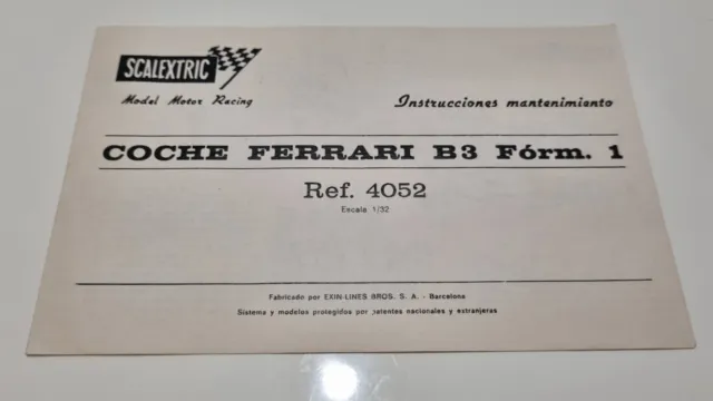 Ferrari B3 Formula 1 4052 Scalextric Exin Instrucciones Originales
