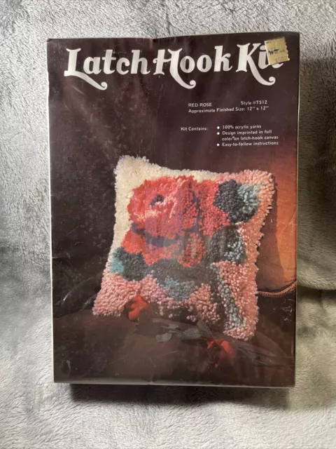 VTG Sealed Sew Simple Latch Hook Kit Style Red Rose T512 Unopened 1982 12x12