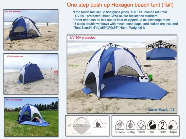 Genji Sports One-Step Instant Push Up Hexagon Beach Tent
