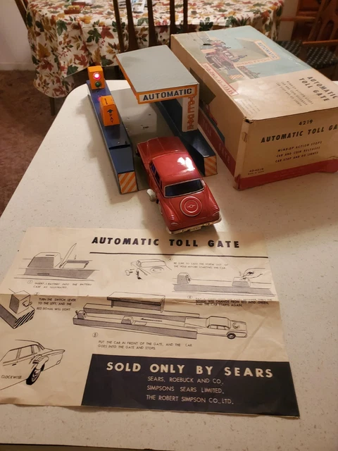 VINTAGE TIN TOY Automatic Toll Gate Sold By Sears Japan Works with