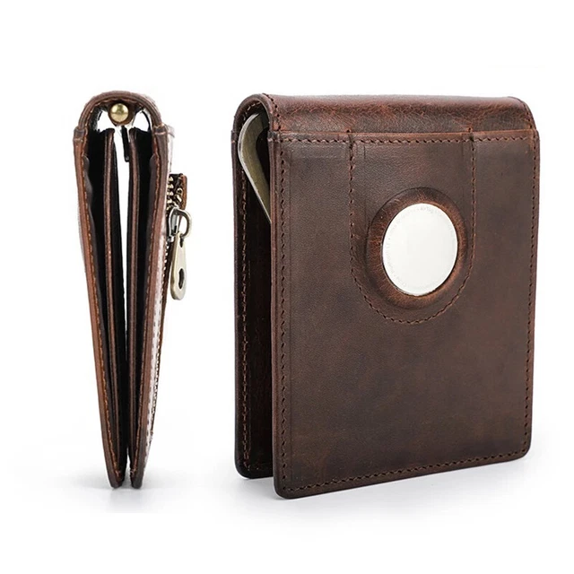 For Apple Airtag Men Wallet Holder Genuine Leather RFID Credit Card Purse Case