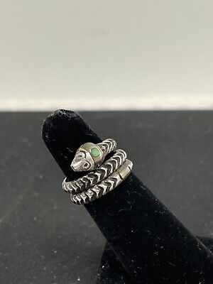 Vintage Antonio Reina .925 Sterling Silver Serpent Ring Agate Stone Adj Size 5+