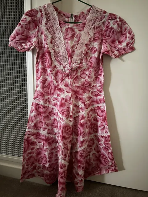 Vintage 70s Pink Floral Dress Size 4-6