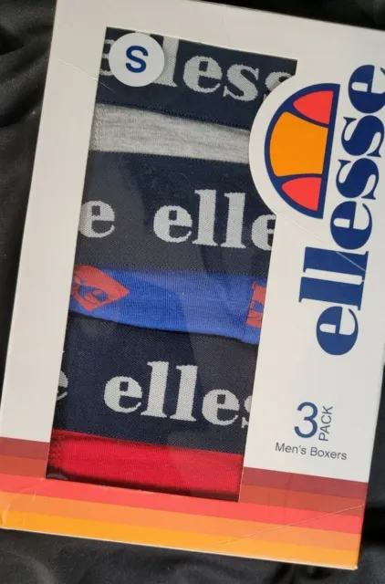 ellesse 3 pack Men's Boxer Shorts S Blue Logo, Solid Red, Gray Cotton Stretch