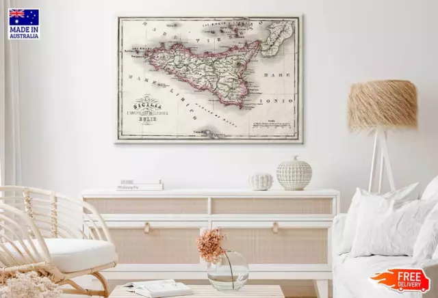 Old Map Sicily & Little Islands Wall Canvas Home Decor Australian Made Quality