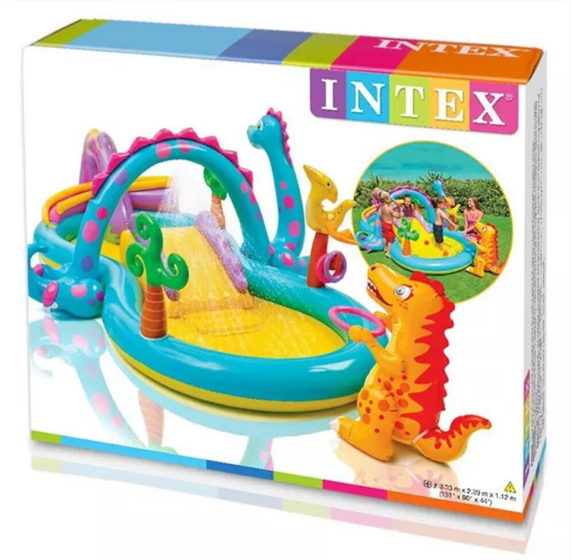 Intex Dinoland Inflatable Dinosaur Kids Play Centre Paddling Pool & Water Slide 2