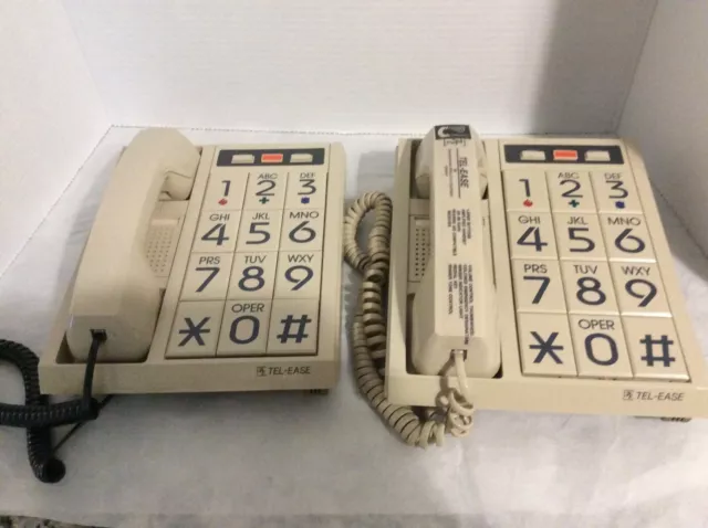 2 Vintage PHONES Retro TEL-EASE Big Button CORDED Untested GREAT CONDITION