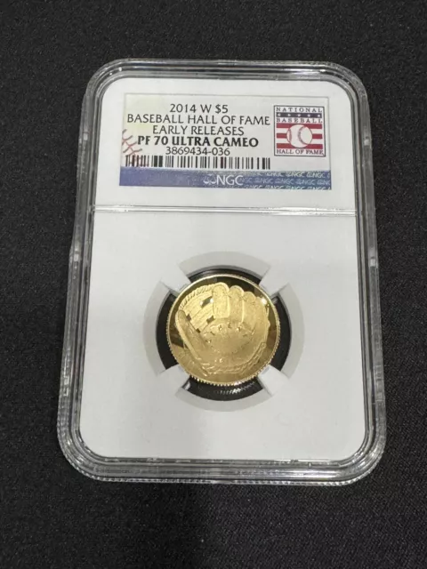 2014 W Baseball Hall of Fame $5 gold coin NGC PF 70 Ultra Cameo Early Releases