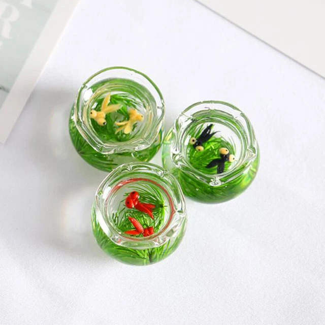 1/12 Dollhouse Miniature Accessories Mini Resin Fish Bowl Simulation Goldfis M u