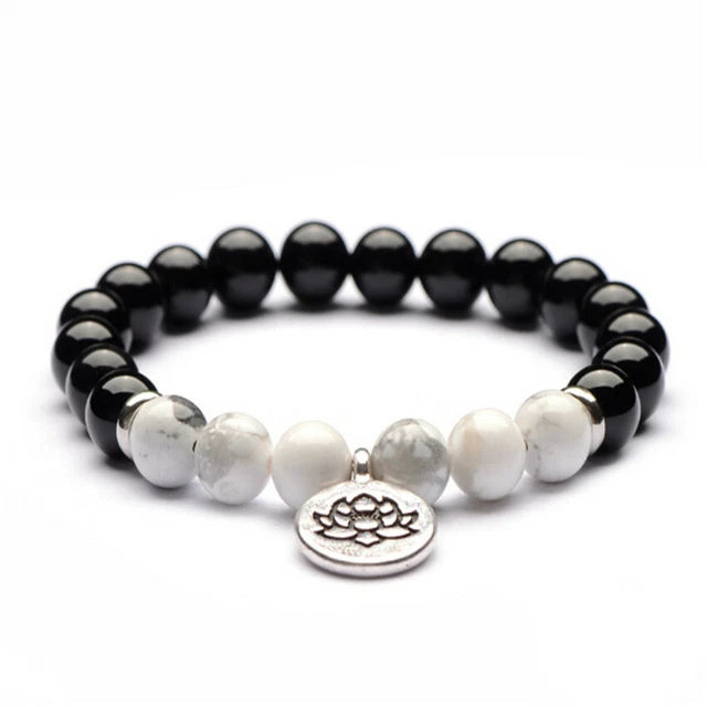 8mm Obsidian Howlite Bracelet 7.5inches Healing Meditation Bless Cuff Chakas