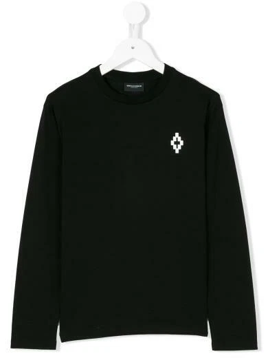 MARCELO BURLON t-shirt da bambino manica lunga con stampa in cotone nero bambino