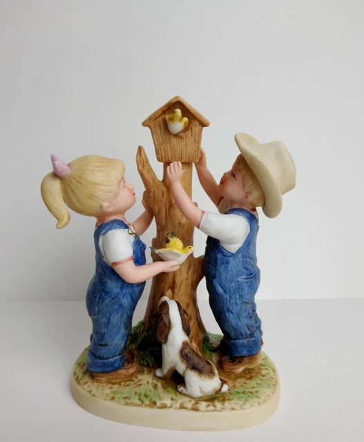 Vintage "Our Birdhouse" Denim Days Porcelain Figurine Homco 1985