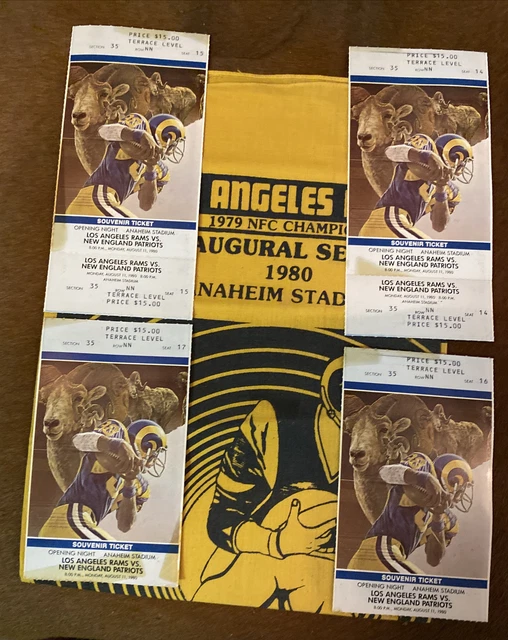 LOS ANGELES RAMS Anaheim Stadium 1980 2 Full Souvenir Tickets 2 Stubs NFL Towel
